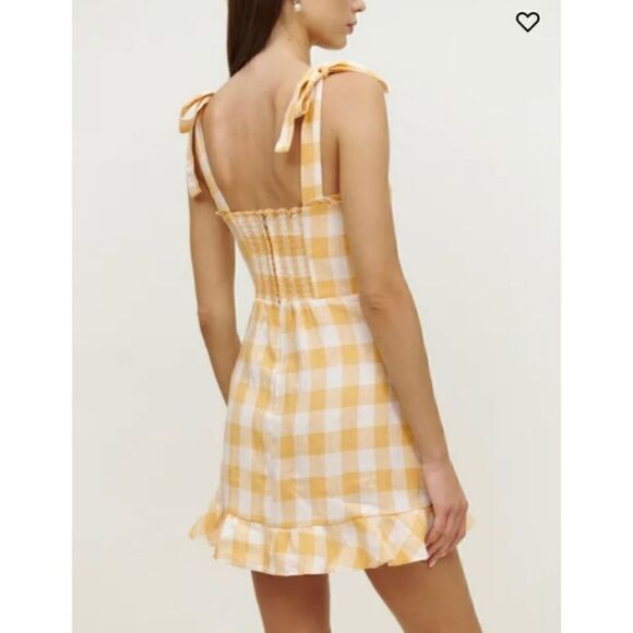 Reformation Desiree Linen Dress in Dandelion Check Yellow 6 - Picture 10 of 10